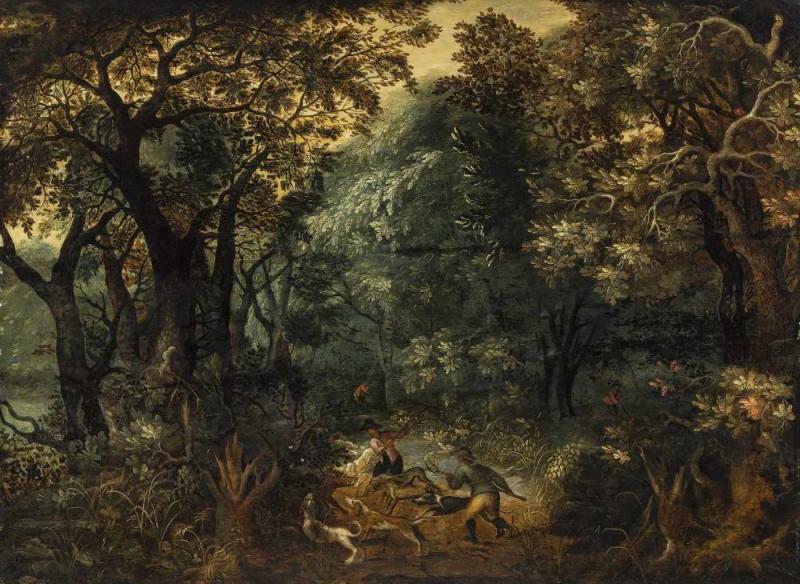 Govaerts, Abraham  1589 - 1626 Antwerpen. Wildschweinjagd mit Hunden im Wald. Govaerts, Abraham  1589 - 1626 Antwerpen. Wildschweinjagd mit Hunden im Wald.