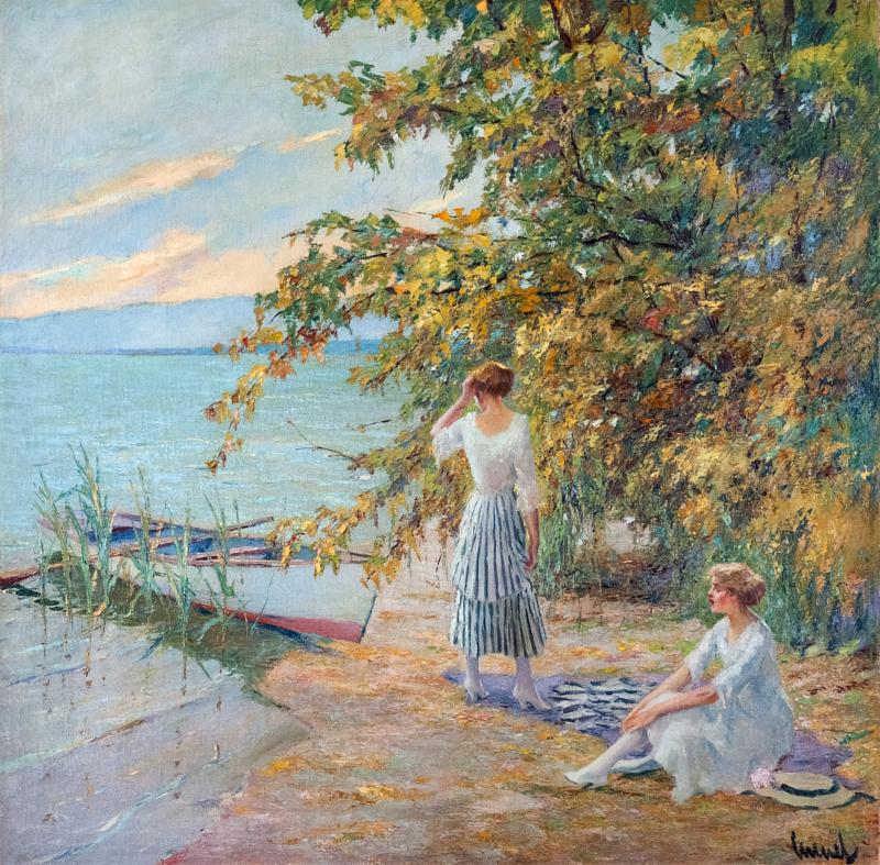 Edward Cucuel „Die Landung" Öl auf Leinwand,  signiert und bezeichnet 101 x 100 cm Foto: © Kunsthandel Strassner