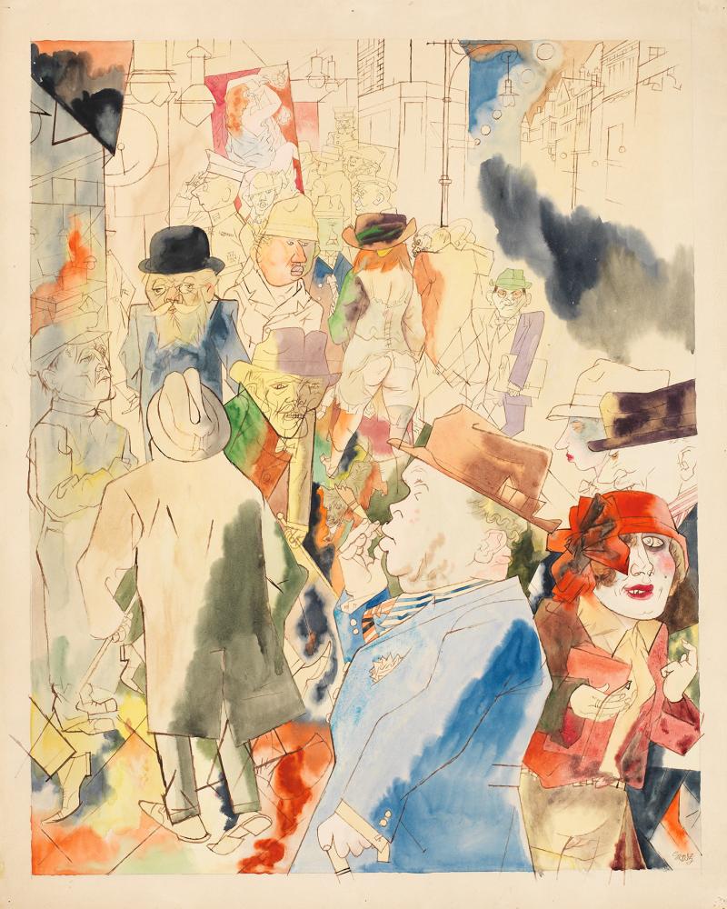 George Grosz  (1893–1959) Straßenbild Grafit, Tuschfeder in Braun und Aquarell auf Karton  65 x 52.5 cm Kunstmuseum Bern,  Legat Cornelius Gurlitt 2014, Provenienz in Abklärung / aktuell kein Raubkunstverdacht Estate of George Grosz, Princeton, N.J. VG Bild-Kunst, Bonn 2018