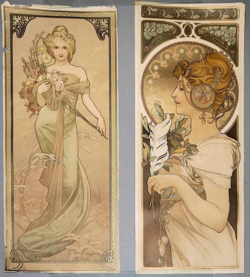 Alphonse Mucha, „Frühling“ & „Feder“, zwei Chromolithos, 1900/1899 Alphonse Mucha, 1860 - 1939, „Frühling“ aus Serie Vier Jahreszeiten Schätzpreis: