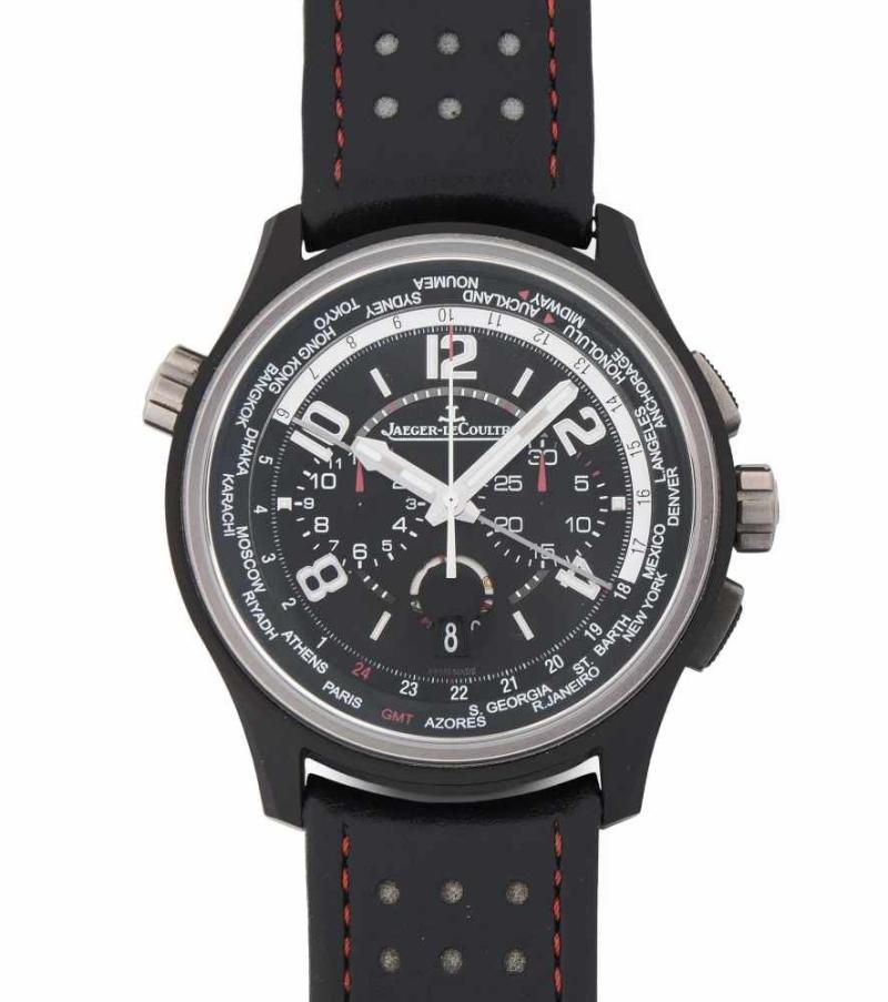 Jaeger LeCoultre Aston Martin AMVOX5 World Chronograph Runder, automatischer Chronograph 2014 mit Weltzeituhr in Stahlgehäuse. Schätzpreis:	8.000 - 15.000 CHF