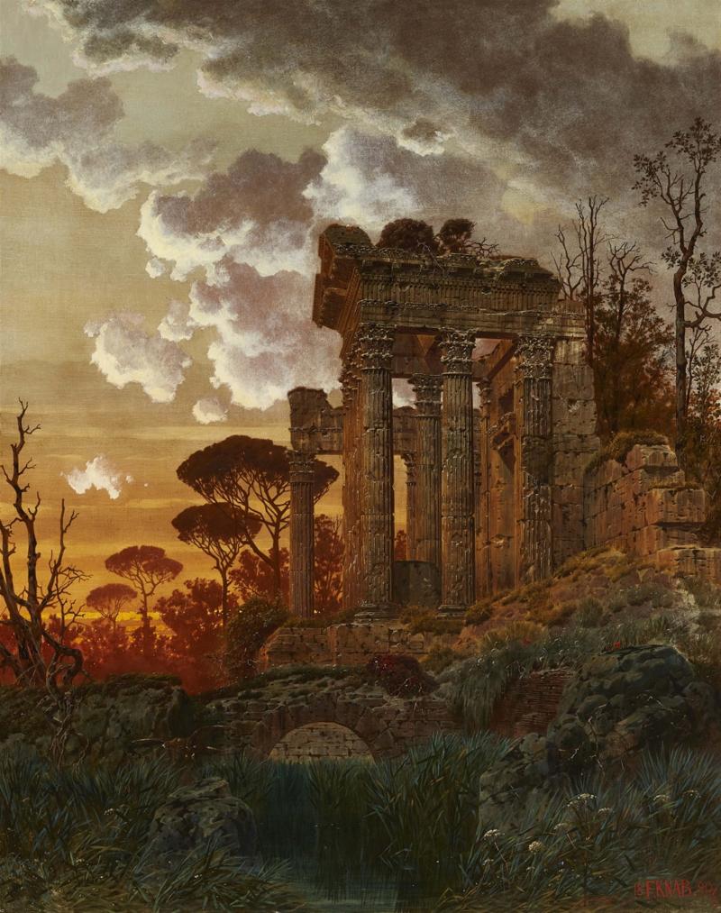 Ferdinand Knab Abendliche Landschaft mit antiker Tempelruine   Schätzpreis: € 4.000 - € 6.000