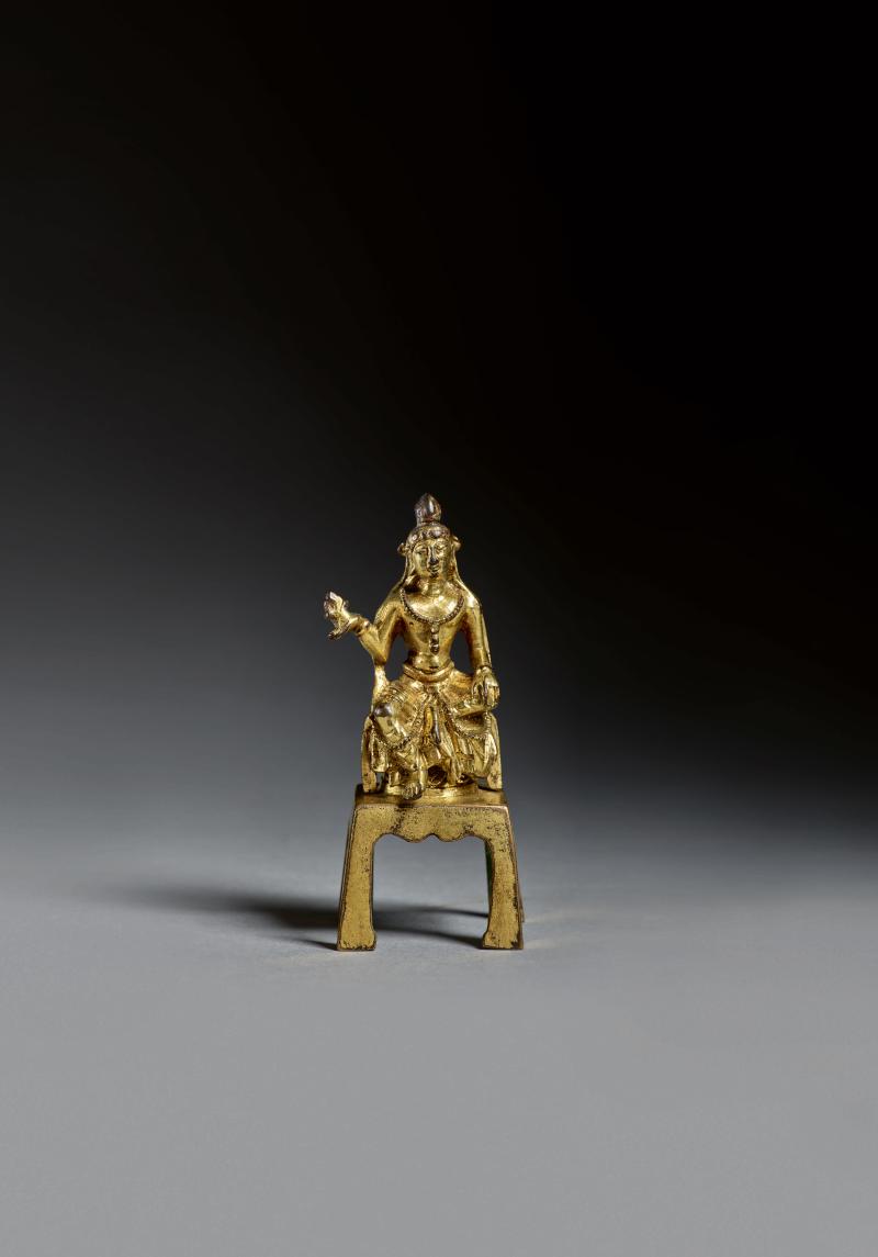 Lot 11 A Small Gilt-Bronze Figure of Avalokiteshvara  Tang Dynasty Height 3 1/4  in., 8.1 cm Estimate $10/15,000 Sold for $118,750