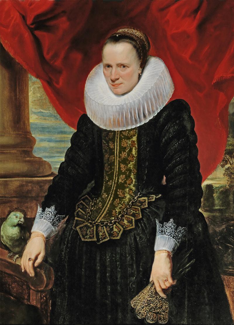 Anthonis van Dyck (1599 - 1641) Bildnis einer Dame mit einem Papagei, Öl auf Holz, 121 x 88 cm, Schätzwert € 300.000 - 500.000 Auktion Alte Meister, 23. Oktober 2018