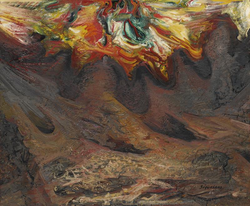 Lot 65 Property from a Distinguished Chicago Collection David Alfaro Siqueiros El Pedregal Signed Siqueiros and dated 54 (lower right) Pyroxylin on masonite 39 3/8 by 48 1/8 in. 100 by 122.2 cm Painted in 1954. Estimate $250/350,000