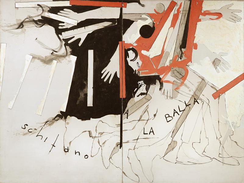 Mariono Schifano (1934 - 1998) A la Balla, 1965, Email und Graphit auf Leinwand, Diptychon, 152,5 x 203,5 cm, Schätzwert € 150.000 - 250.000, Auktion 27. November 2018