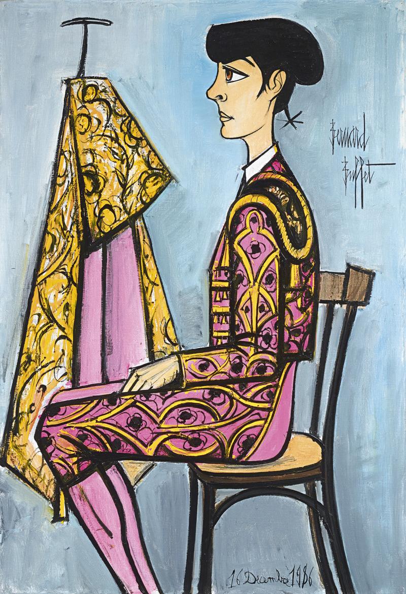 Bernard Buffet (1928 - 1999) Annabel en torero assise, 1986, Öl auf Leinwand, 130 x 89 cm, Schätzwert € 130.000 - 180.000, Auktion 28. November 2018