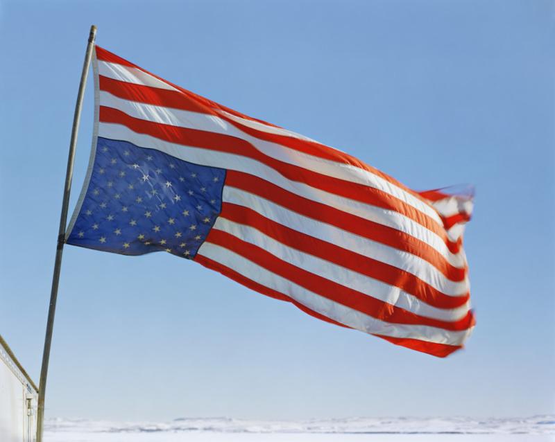 MITCH EPSTEIN Veterans Respond Flag, Sacred Stone Camp, Standing Rock Sioux Reservation, North Dakota 2017 Property Rights C-Print © Black River Productions, Ltd. / Mitch Epstein, courtesy Galerie Thomas Zander, Cologne