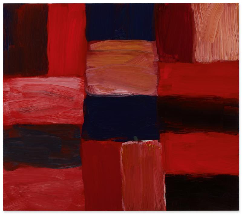 Lot 15 Sean Scully RED signed on the reverse oil on aluminum 28 by 32 in. 71.1 by 81.2 cm. Executed in 2018. Estimate $350/450,000 Sold for $591,000