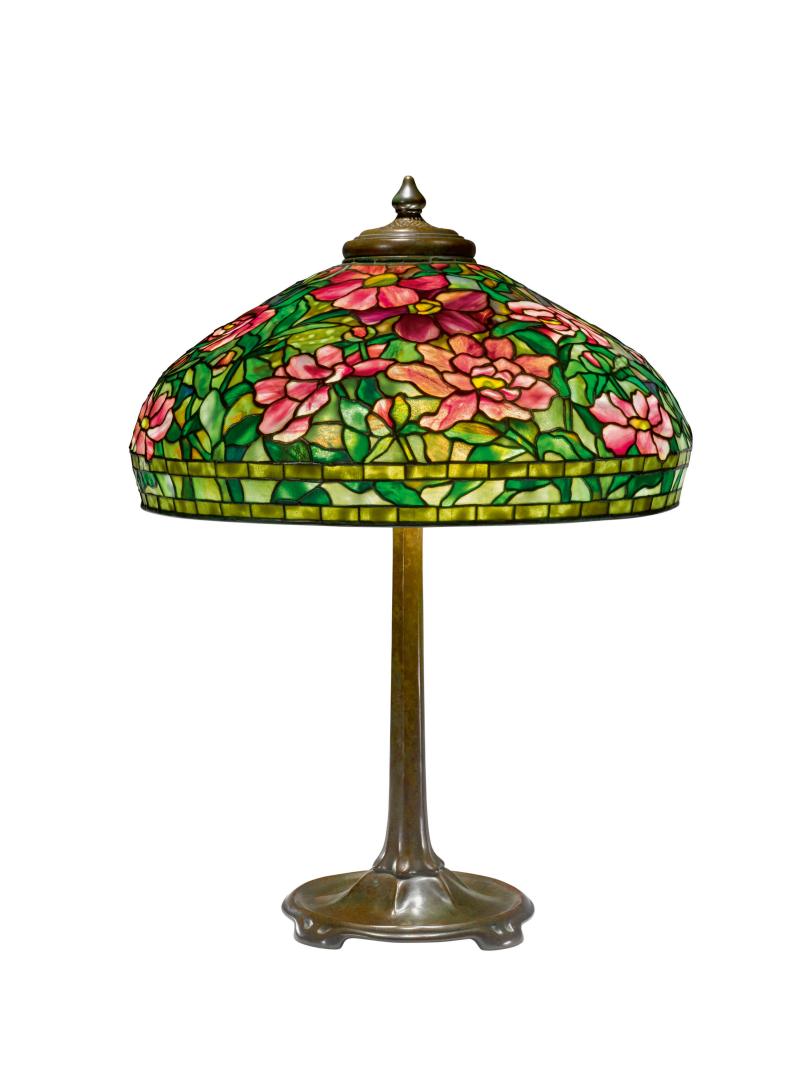 Tiffany Studios, "Peony" Table Lamp, circa 1915, leaded glass, patinated bronze $87,500 (£68,789)