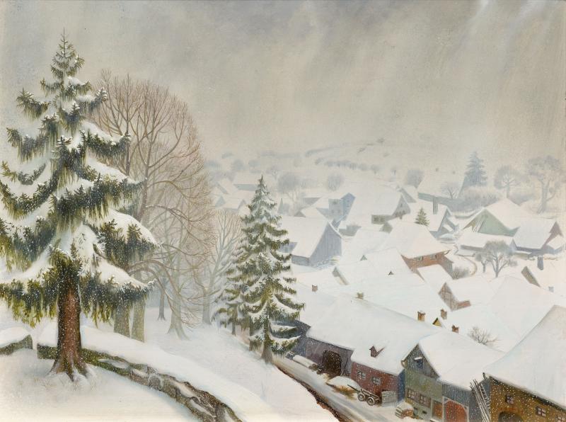 3217 OTTO DIX Wintertag in Randegg. 1933. Mischtechnik auf Holz. 60 x 80 cm. Ergebnis: CHF 174 000