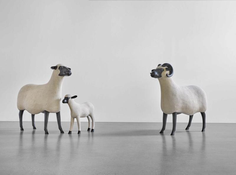 Lot 259 François-Xavier Lalanne "Brebis," "Bélier," and "Agneau" from the "Nouveaux Moutons" Series  Estimate $300/500,000 Sold for $735,000