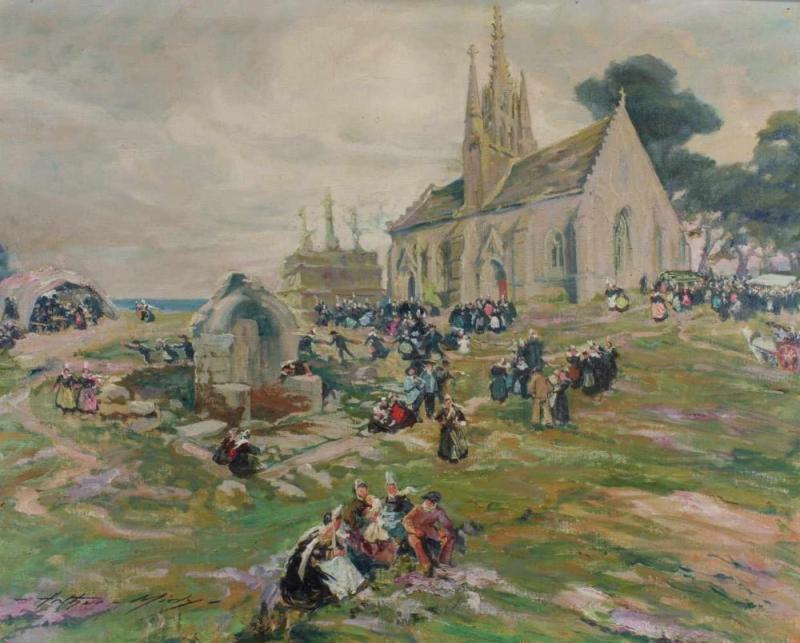 Midy, Arthur (1887 St. Quentin - 1944) "Jour de pardon à Notre-Dame de Tronoën/Wallfahrtsfest vor Notre-Dame de Tronoën" Mindestpreis:	2.400 EUR