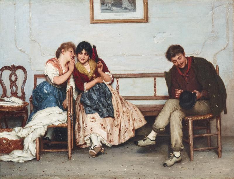 Eugen von Blaas (1843 - 1931), Geheimnisse, Öl auf Leinwand, 40 x 54 cm, Auktion 29. April 2019, Schätzwert € 25.000 - 35.000