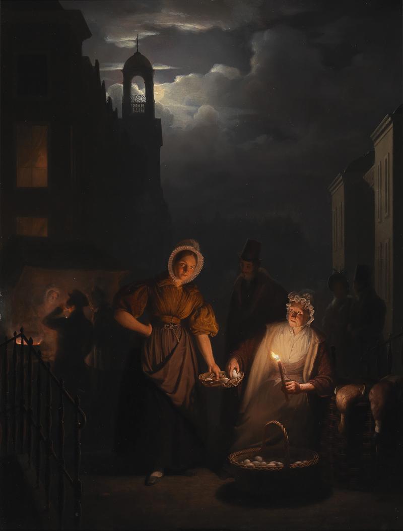 Petrus van Schendel (1806 - 1870) Nächtlicher Markt in Rotterdam, Öl auf Holz, 66 x 51 cm, Auktion 29. April 2019, Schätzwert € 100.000 - 150.000