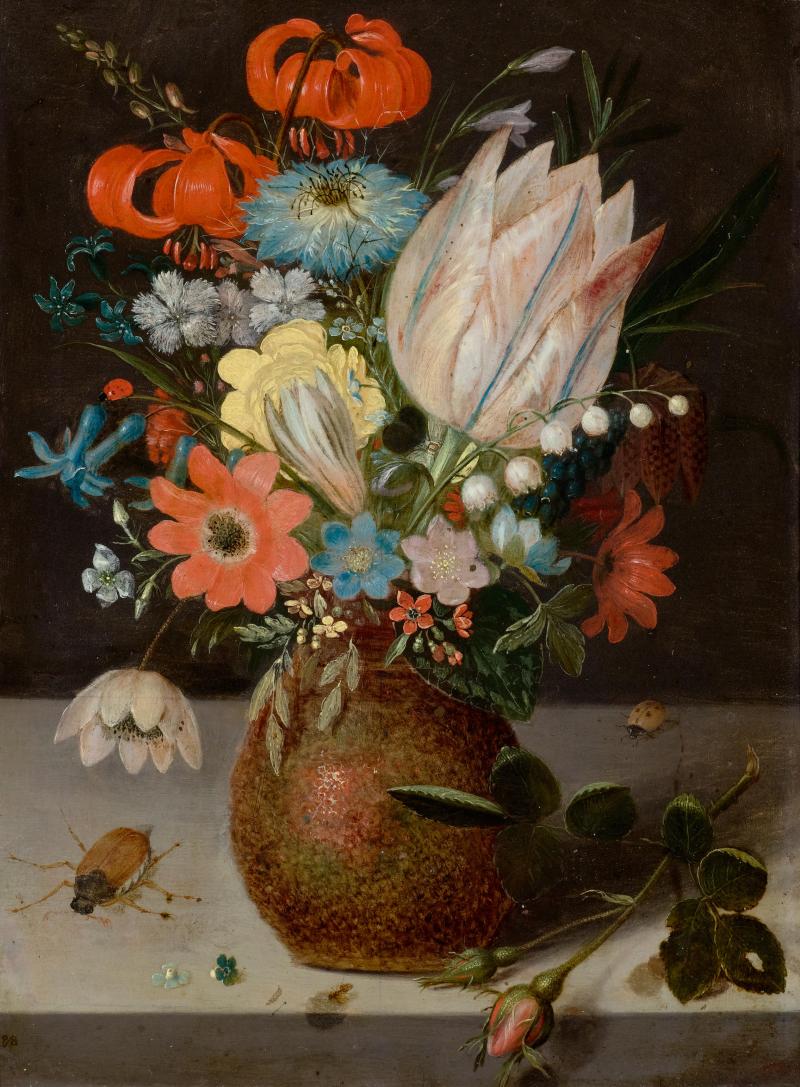 3043 PETER BINOIT Blumenstillleben in einer Engobevase. Öl auf Kupfer. 20,5 x 15,8 cm. CHF 80 000 / 120 000