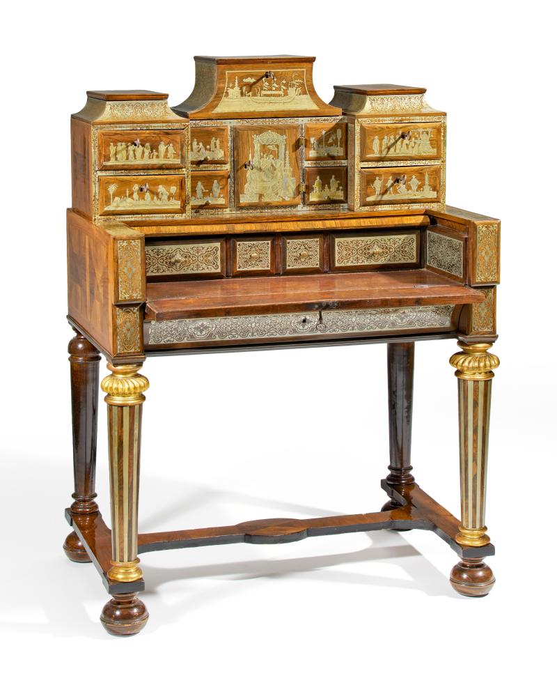 Barock Schreibkabinett mit Boulle-Marketerie Antwerpen | Um 1700 | Werkstatt Hendrik van Soest Nussbaumfurnier mit figürlichen Zinneinlagen | 131x96x64 cm Taxe: 30.000 – 40.000 Euro