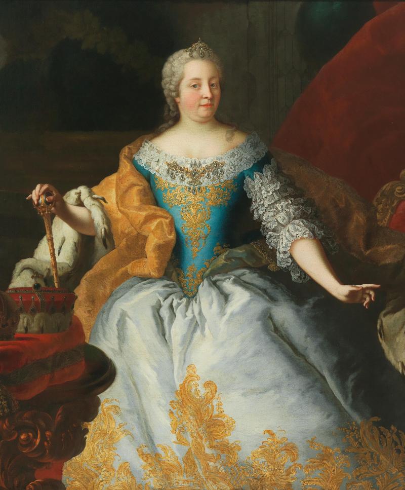 Martin van Meytens (Stockholm 1695 - 1770 Wien) Porträt der Kaiserin Maria Theresia, Königin von Ungarn und Böhmen, mit der böhmischen Krone und der erzherzoglichen Krone, Öl auf Leinwand, 150 x 126 cm, erzielter Preis € 217.066 WELTREKORDPREIS