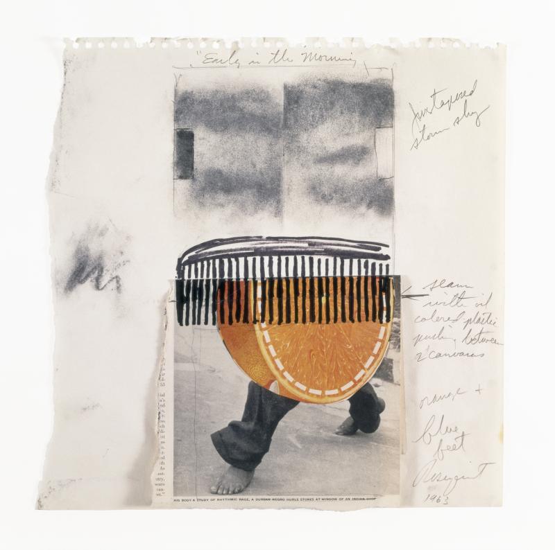 James Rosenquist Source and Preparatory Sketch for Early In The Morning, 1963 Magazine advertisement cutout, cropped magazine illustration, charcoal, marker and pencil on paper 35.4 x 35.4 cm (13 7⁄8 x 13 7⁄8 in.) Photo: Peter Foe