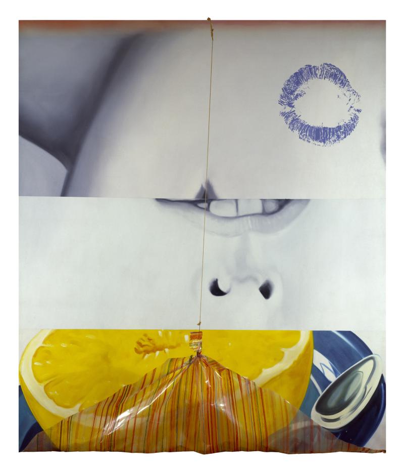 James Rosenquist Morning Sun, 1963 Oil on canvas and plastic, with twine, bamboo, and metal fishhook 198.1 x 168 cm (78 x 66 in.)