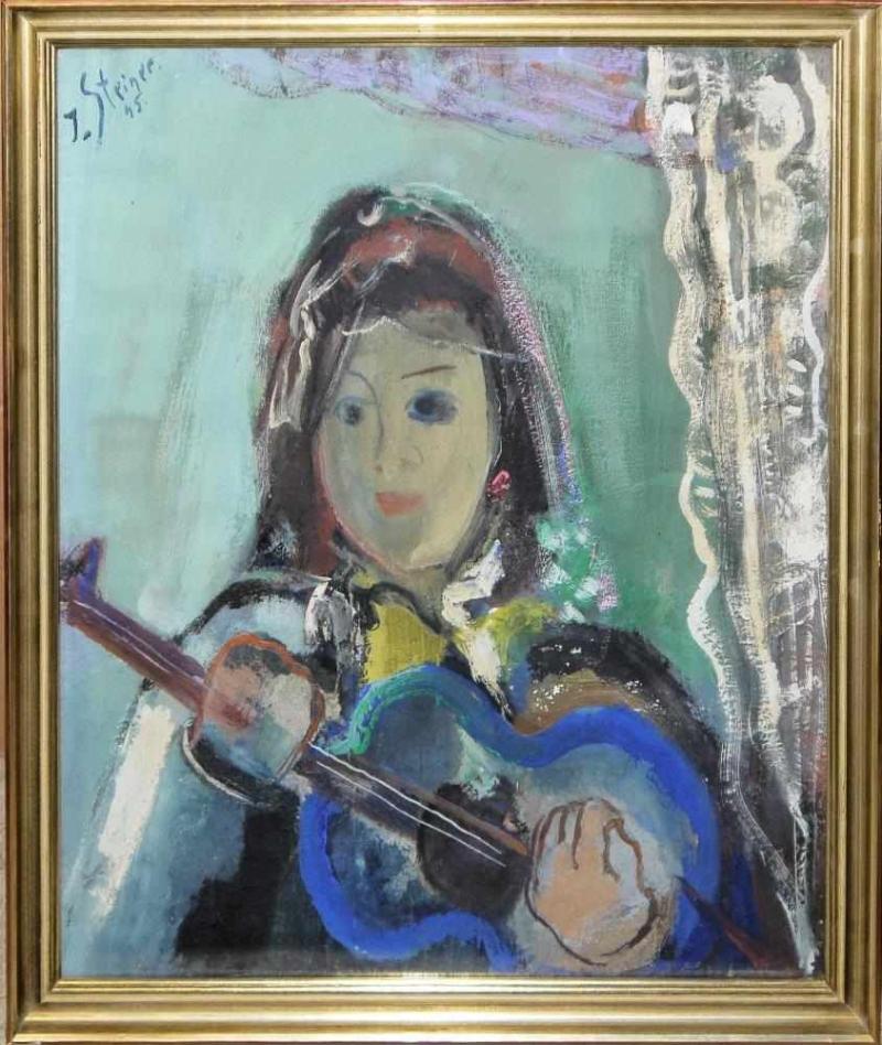 Josef Steiner, „Junge Schöne mit Gitarre“, Ölgemälde, 1945 Mindestpreis: 450,- EUR