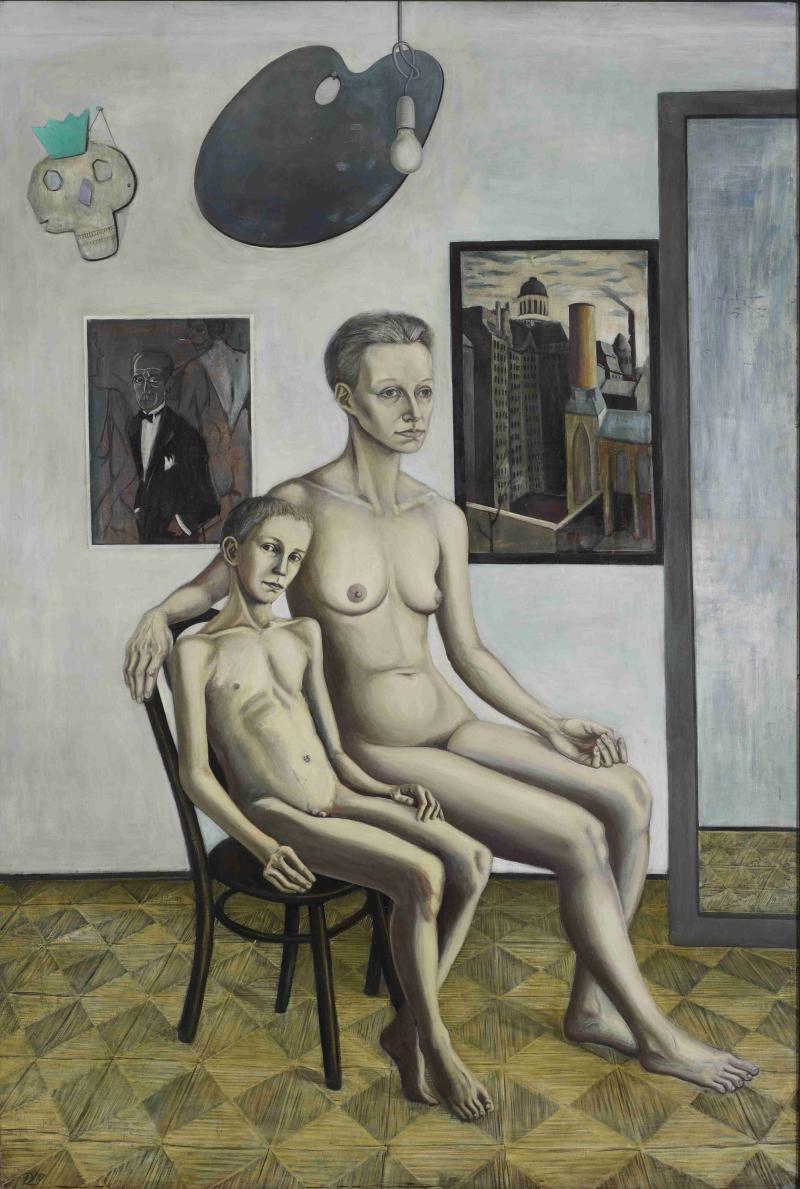 Doris Ziegler: Selbst mit Sohn, 1986/198 Mischtechnik auf Hartfaserplatte, 181,5 x 126,5 cm Klassik Stiftung Weimar, Museen Foto: Klassik Stiftung Weimar, Museen; © VG Bild-Kunst, Bonn 2019