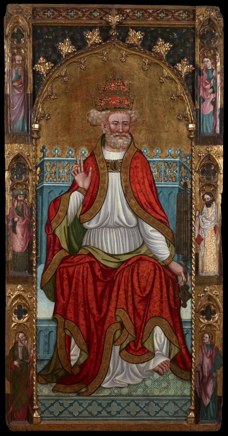 SAM FOGG, Martin del Cano (doc. 1411-21)  St Peter Enthroned, Spain, Daroca, c1420  oil, tempera and gilding on softwood panel  219 x 111 cm