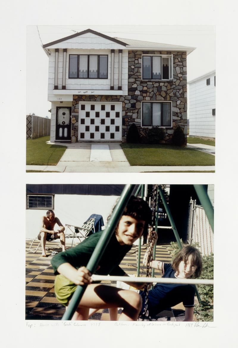 Dan Graham, House with Greek Columns... / Family at Leisure, 1978; 1969 2 colour photographs, 88 x 63.6 cm Kunsthaus Zürich, 1996, © Dan Graham