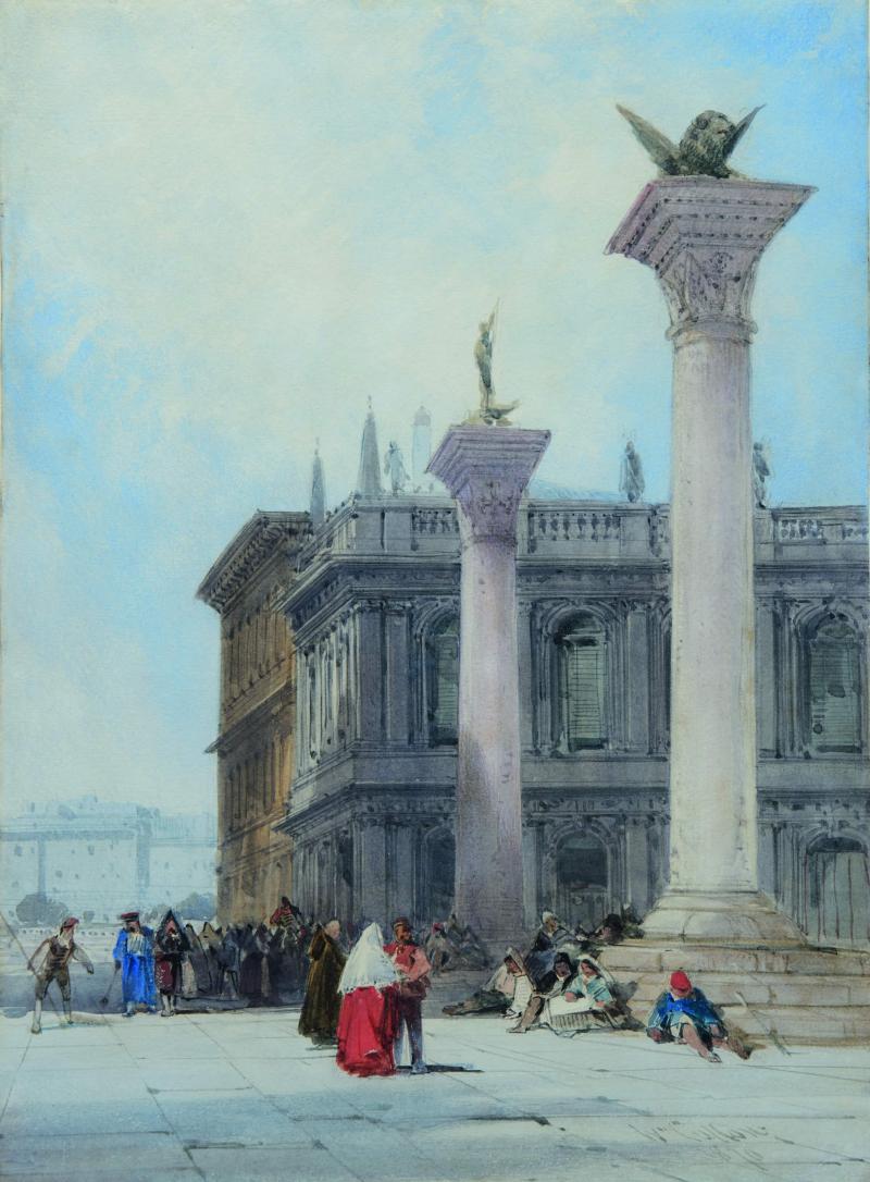 KAREN TAYLOR FINE ART, William Callow, R.W.S. (1812-1908)  The Piazzetta, Venice, 1870  watercolour over pencil with scratching out  37 x 27 cm; 14 ½ x 10 ⅝ inches