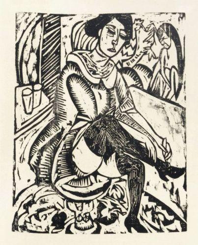 Ernst Ludwig Kirchner "Frau, Schuh zuknöpfend". 1912. Ernst Ludwig Kirchner "Frau, Schuh zuknöpfend". 1912.