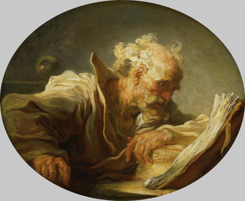 JEAN-HONORÉ FRAGONARD (1732– 1806) Der Philosoph, um 1764 Öl auf Leinwand, 59 x 72,2 cm (oval) © Hamburger Kunsthalle / bpk Foto: Elke Walford