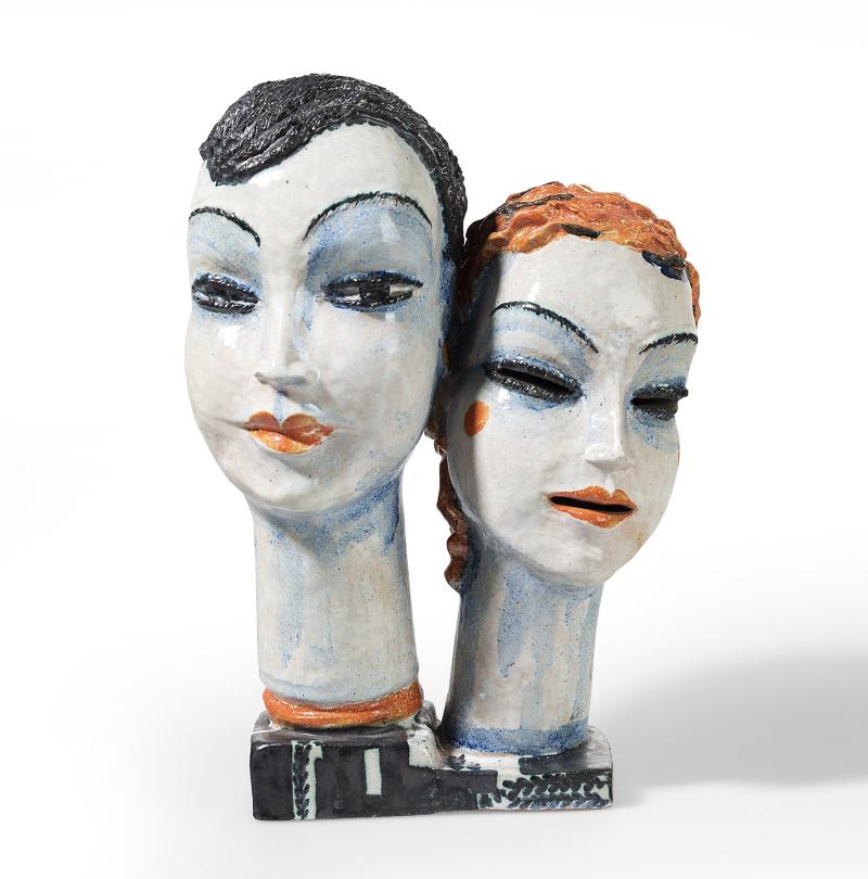 Gudrun Baudisch, Doppelkopf, Wiener Werkstätte, 1929, Keramik, Höhe 25,2 cm, Schätzwert € 20.000 – 40.000