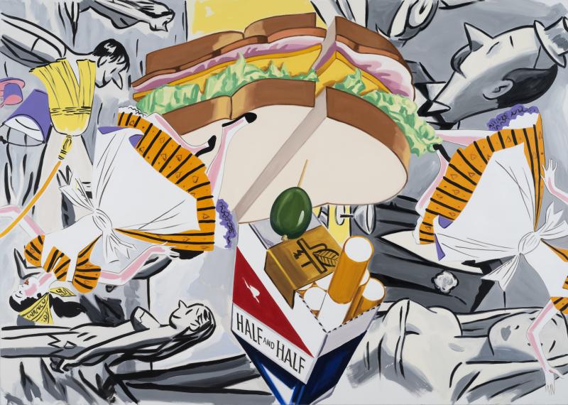 David Salle, A Night in the Sky with Friends, 2019, oil and acrylic on linen,  180 x 264 cm (71 x 104 in)  © David Salle / ADAGP, Paris, 2020. Photos: John Berens