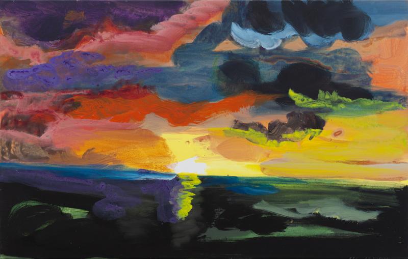 Rainer Fetting, Sonnenuntergang Sylt 2019, Acryl auf Leinwand, 70 x 110 cm