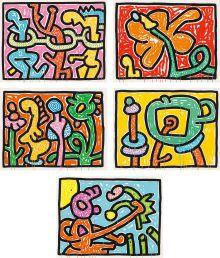 Keith Haring* (1958 – 1990) Flowers I-V, 1990 Fünf Serigraphien; gerahmt 99,5 x 129,5 cm