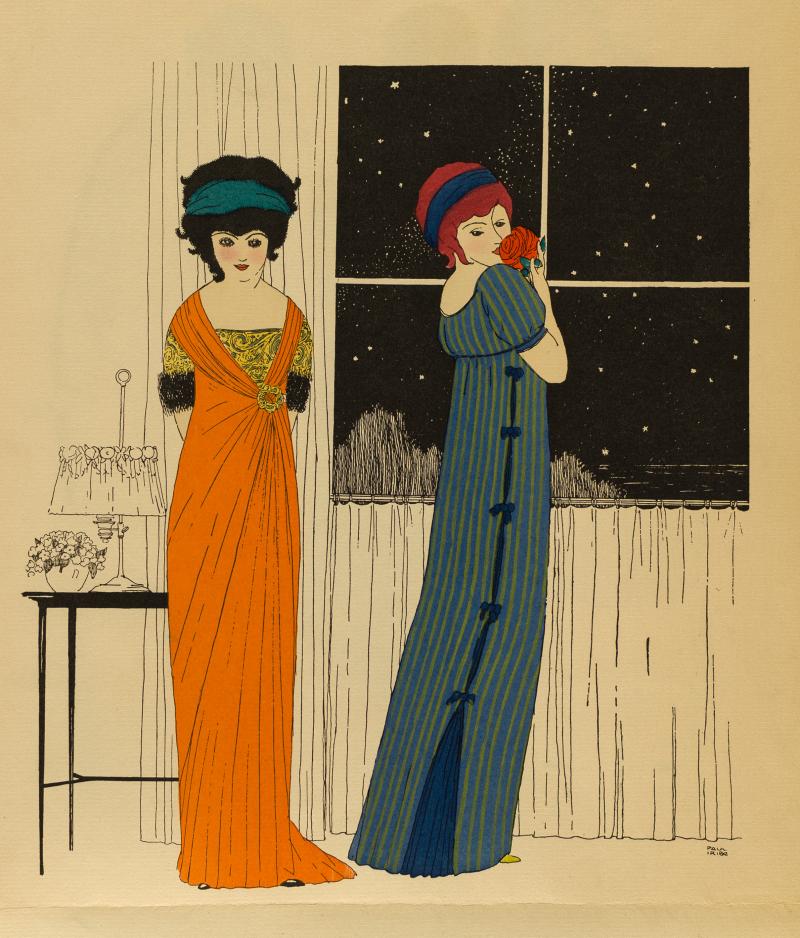 / Paul Iribe, Illustration aus Les Robes du Paul Poiret, 1908, Pochoir über Strichätzung © MKG Hamburg