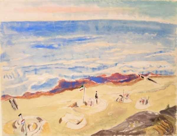 HECKEL Erich (1888 Döbeln-1970 Radolfzell) "Sylter Strand", gelassene und sommerliche Stimmung, typische Strandkörbe und Sandgraben  Mindestpreis:	7.000 EUR