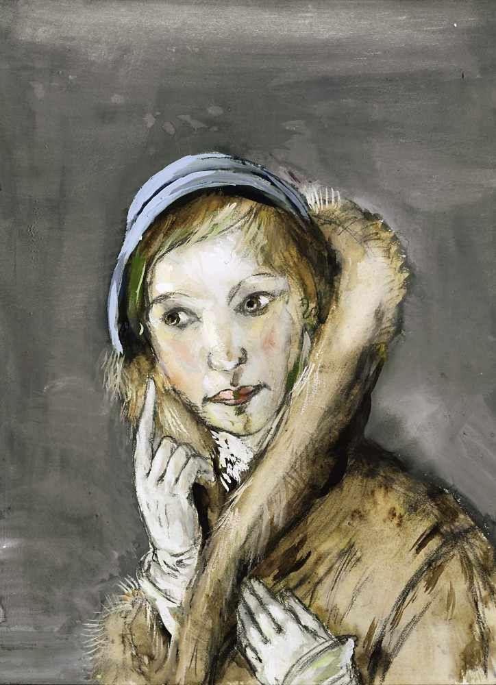 Wollheim, Gert Heinrich 1894 Loschwitz bei Dresden - 1974 New York Dame im Pelzkragen (um 1928) Aquarell mit Deckfarben und Bleistift BA: 50 x 36,5 cm  Rahmen  Schätzpreis:	1.500 EUR