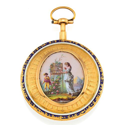 Taschenuhr  Frankreich | Um 1810 | 750/-Gelbgold, teilweise emailliert Ø 5,0 cm Ergebnis: 12.900 Euro