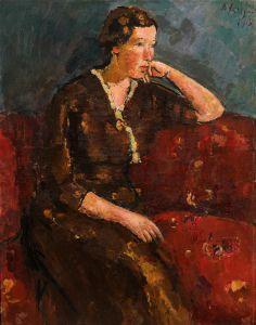 Anton Faistauer Junge Frau in rotem Kleid auf rotem Sofa, 1915 Schätzpreis: 50.000 – 80.000 €