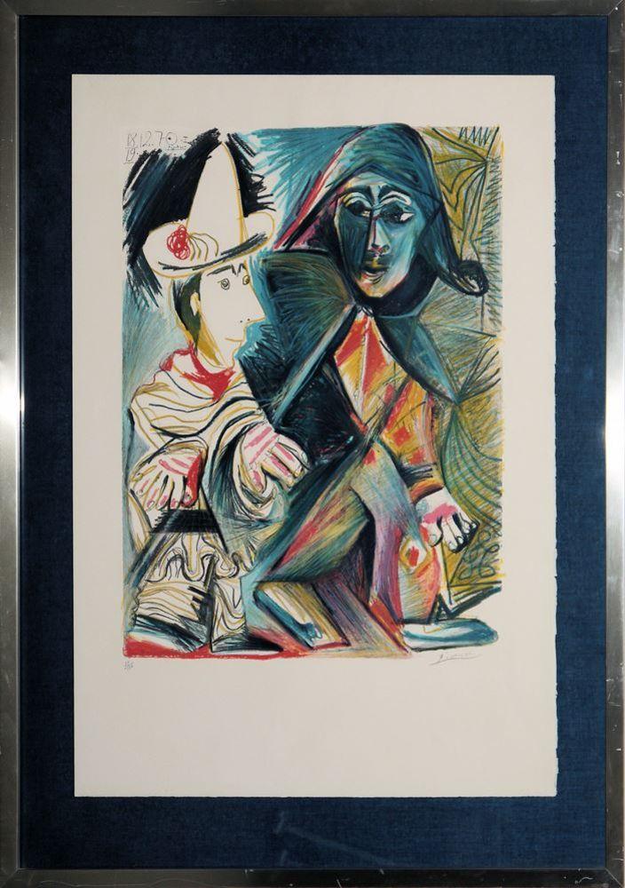 Pablo Picasso, "Le Clown et l'Harlequin", signierte Farboffsetlithographie, um 1970, gerahmt Aufrufpreis:	1.900 EUR Schätzpreis:	7.000 - 8.000 EUR