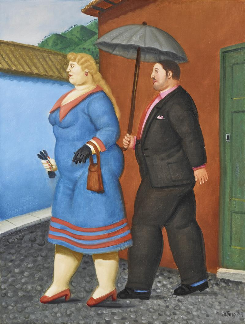 Fernando Botero (geb. 1932) Paar mit Schirm, 2004, Öl auf Leinwand, 50 x 38 cm, erzielter Preis € 222.900