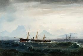 Carl Frederik Sörensen, Seestück mit Dampf- und Segelbooten Peter Vilhelm Ilsted, 1863 © Staatliche Schlösser, Gärten und Kunstsammlungen Mecklenburg-Vorpommern, Foto: K. Beutel