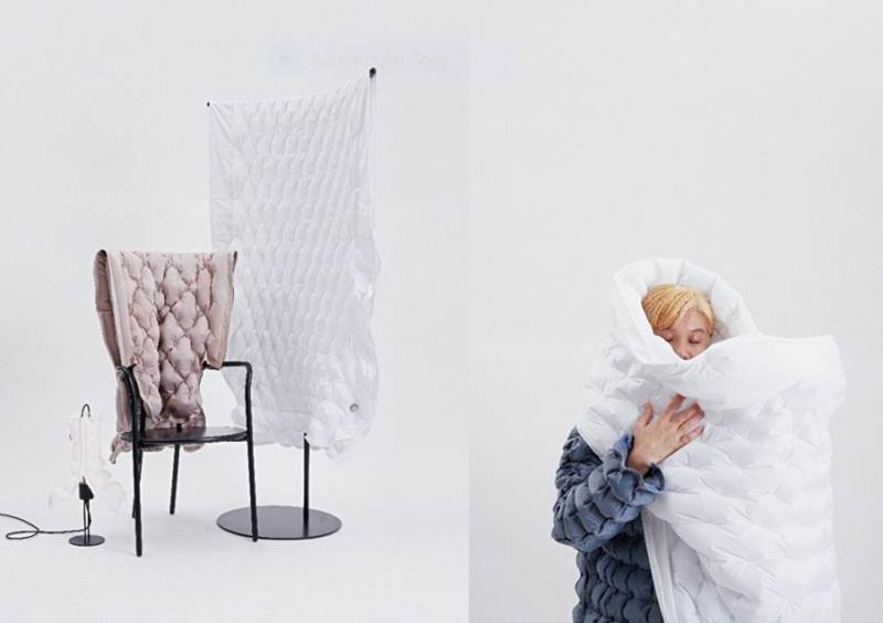 Above: ‘Pneumatics Touch’ by Sheryl Tang – Feeling protected in a textile made of ‘air’.