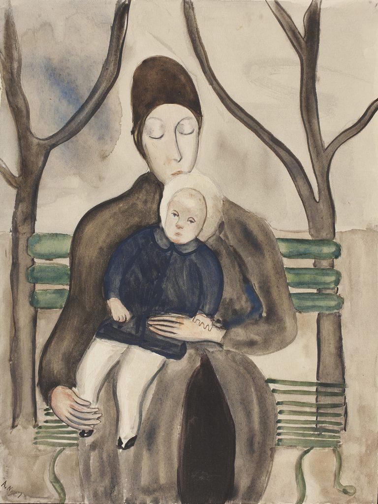 Alice Neel (Pennsylvania 1900 - 1984 New York City) Mother and Child Brush and watercolor over graphite on cream wove paper Gift of Mrs. John Benson Brooks (Frances K. B. Jones, class of 1940), 1990.19.5, Loeb Art Center, Vassar College. © Estate of Alice Neel