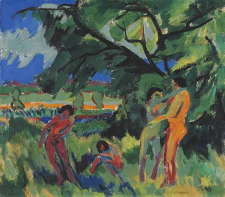 Ernst Ludwig Kirchner  Spielende nackte Menschen, 1910  77 x 89 cm  Bayerische Staatsgemäldesammlungen, Leihgabe aus Privatbesitz  Foto: Sibylle Forster, Bayerische Staatsgemäldesammlungen