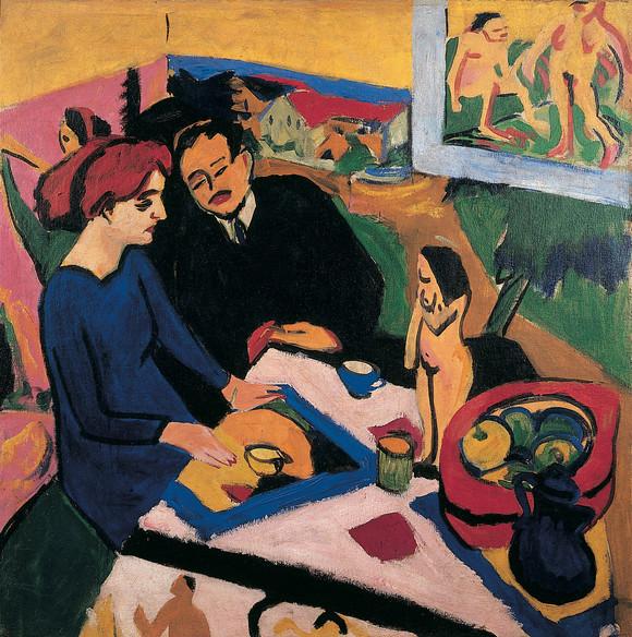 Abb. Ernst Ludwig Kirchner, Erich Heckel und Doris im Atelier, 1910/11 Chemnitz, Kunstsammlungen, Gunzenhauser