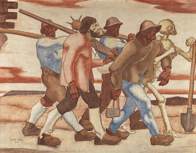 Albin Egger-Lienz "Totentanz 1809", signiert, datiert, Egger-Lienz 1916, Kasein auf Leinwand, 130 x 165 cm, Variante der vierten Version (Eigentum Leopold Museum – Kirschl M 352), Schätzwert € 500.000 – 800.000, Auktion 22. Juni 2021