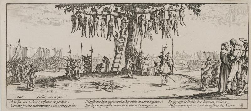 Jacques Callot (1592–1635), Der Galgenbaum, aus der Reihe "Die großen Schrecken des Krieges",  Radierung, Alte Galerie, Foto: Universalmuseum Joanneum/N. Lackner