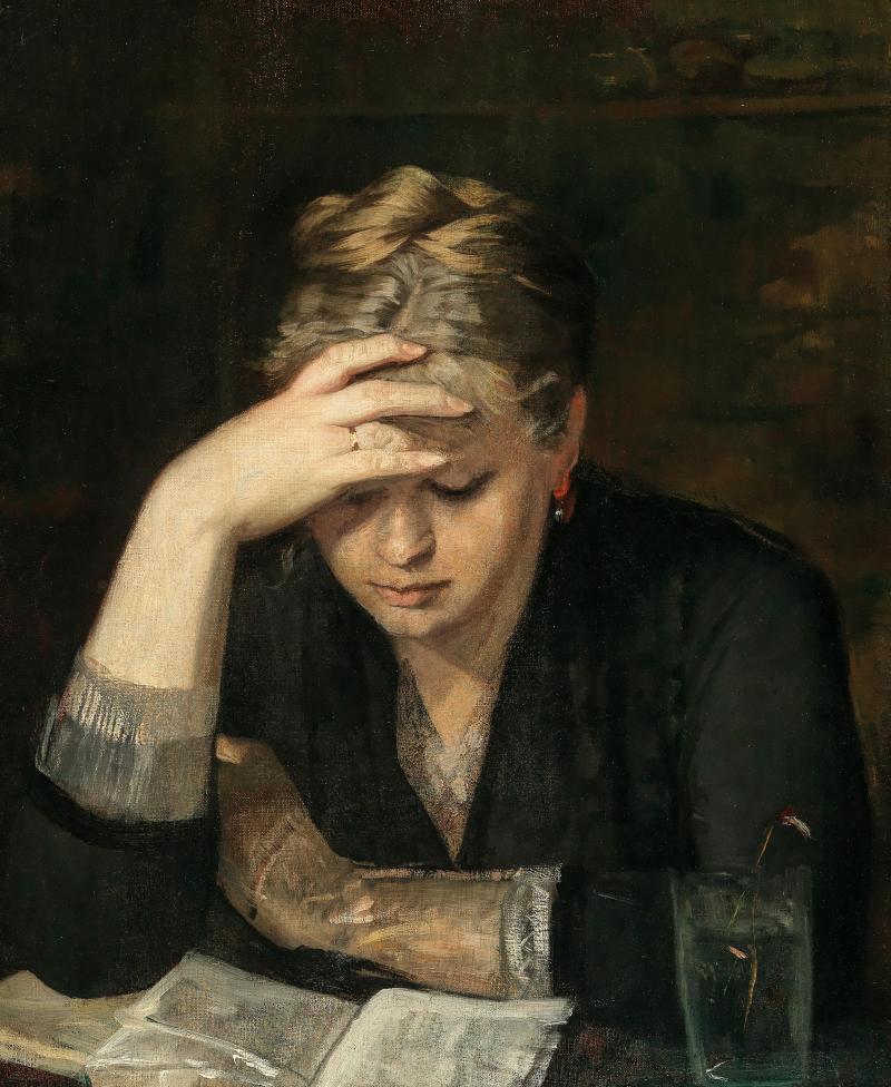 Marie Bashkirtseff (Gawronzy 1860–1884 Paris) Die Lesende (Portrait von Dina Babanina, einer Cousine der Künstlerin), Öl auf Leinwand auf Platte, 64 x 53 cm, gerahmt Provenienz: erzielter Preis € 149.700